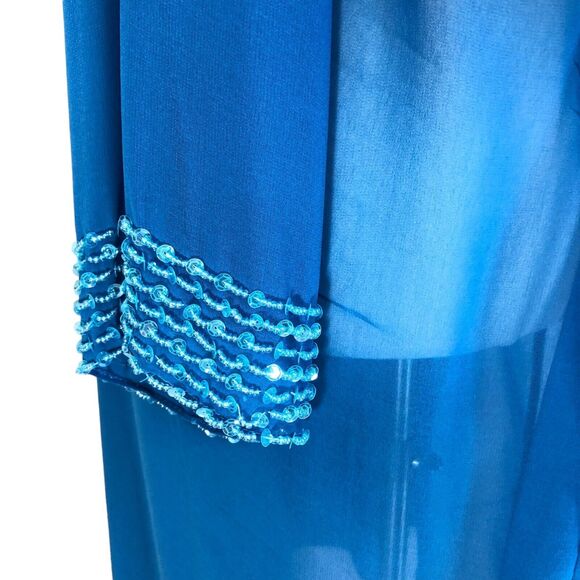 Sheer Chiffon Duster Open Jacket Blouse Sequin Trim Long Sleeves Sz 3X Teal Blue - Picture 4 of 15